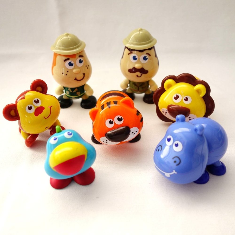 Mixed Lot of 7 Vintage Plastic Zoo‎ Figures Clicking Heads Playset Cake Toppers